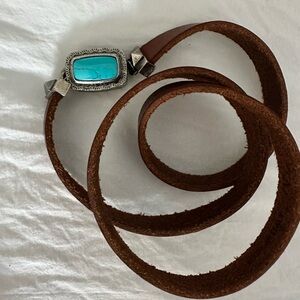 Valentino Garavani Brown Leather Bracelet with Turquoise Stone